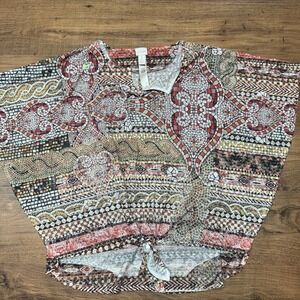 Chicos Top Blouse Size 2 Mosaic Rhinestones Kimono Butterfly‎ Sleeve Casual